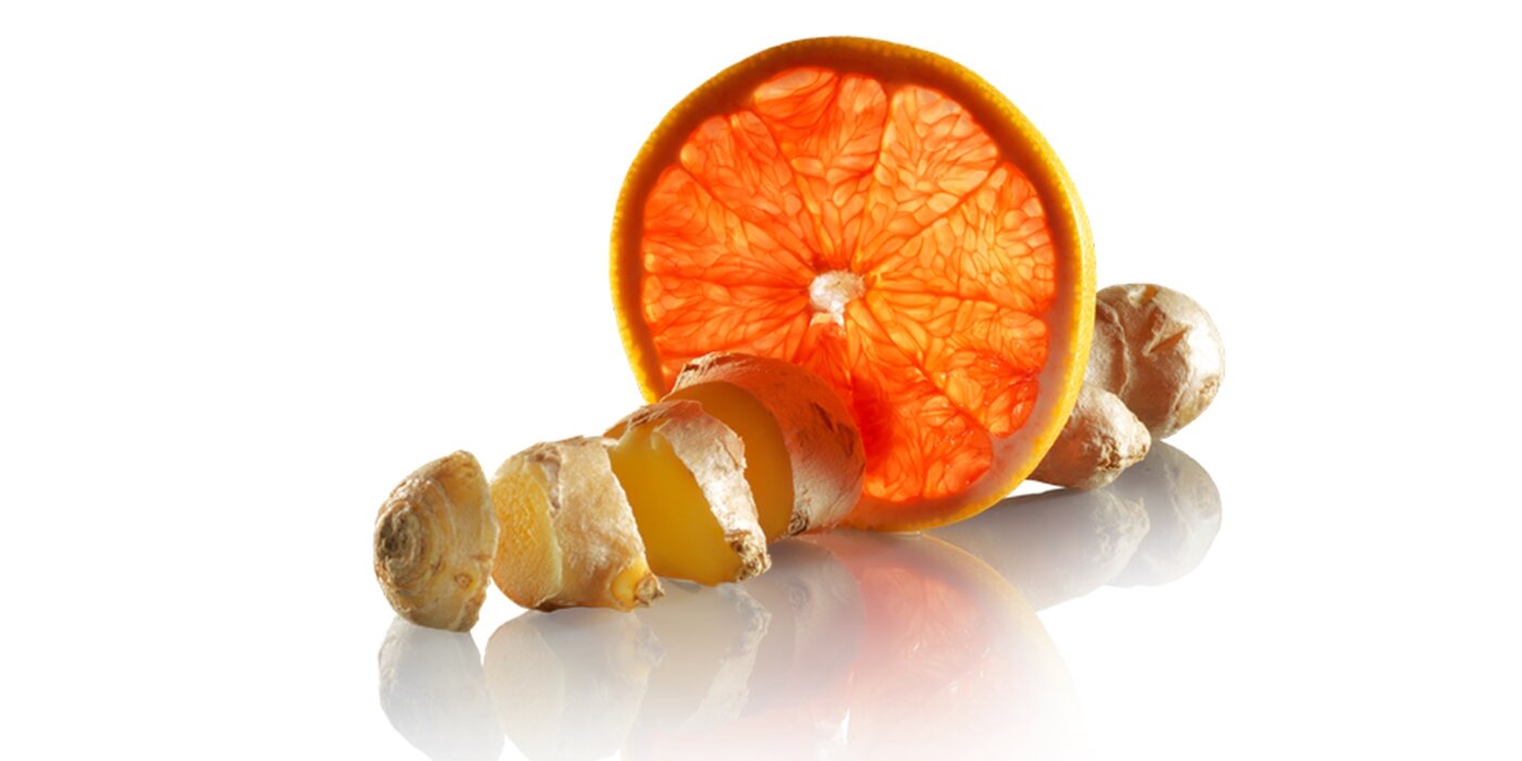 Food and beverage still life photograph, grapefruit and ginger