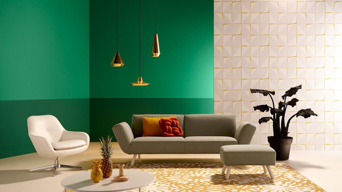 Lukkien interior campaign photograph, green room set