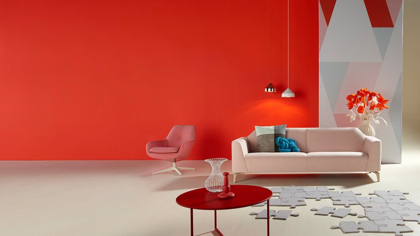 Lukkien interior campaign photograph, red room set